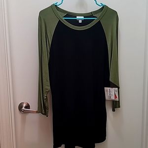 LULAROE 2XL  Randy long sleeve top Olive Green and black.